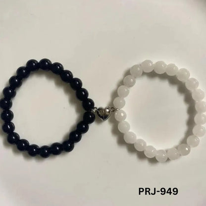Magnetic Heart Bracelet Set Black White Glass Beads