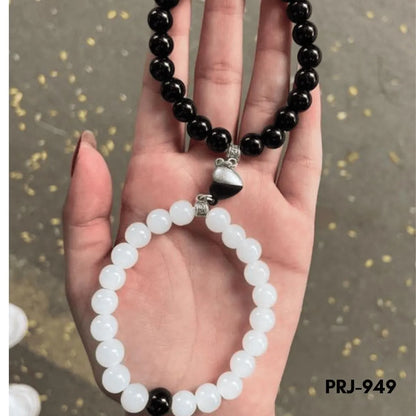 Magnetic Heart Bracelet Set Black White Glass Beads