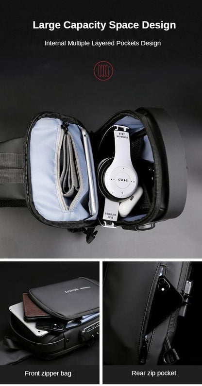 Travel Crossbody Bag Black Brown Waterproof Oxford